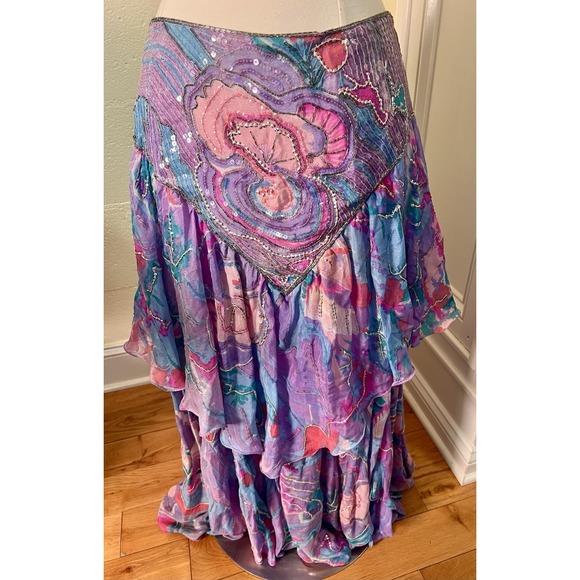 Vtg 80s Judith Ann Creations Butterfly 100% Silk Sequin Skirt & Blouse Size L - Picture 11 of 16